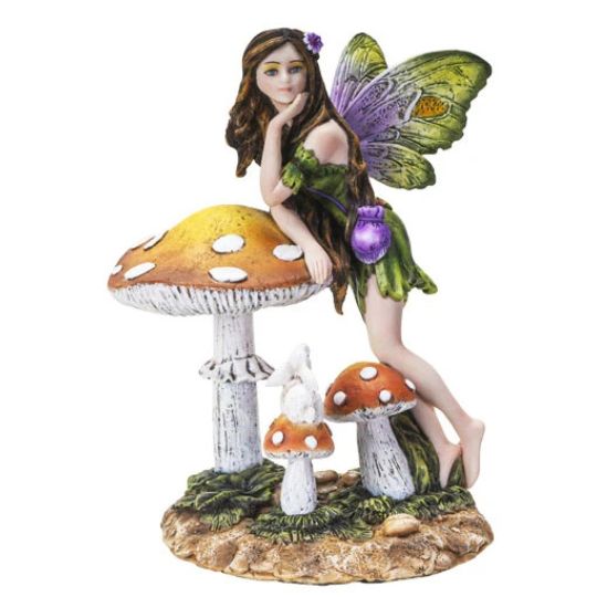 Mushroom Fairy with Bunny Statue 6&quot;