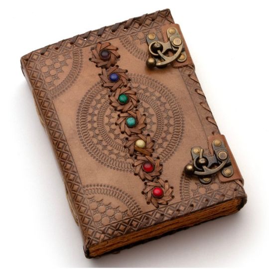 Leather Journal with Chakra Stones Dual Clasp 6 x 8