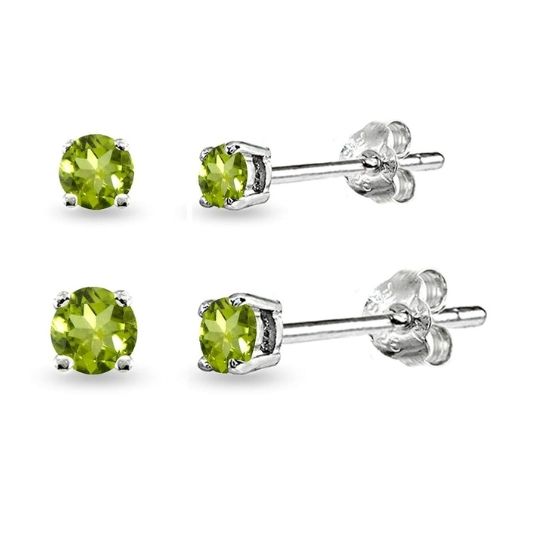 Peridot Stud Earrings Sterling Silver 4mm