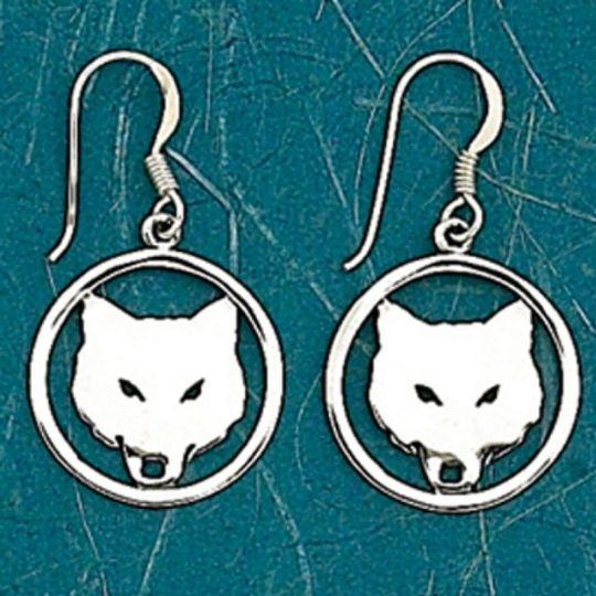 Earrings Wolf Head Dangle Sterling Silver