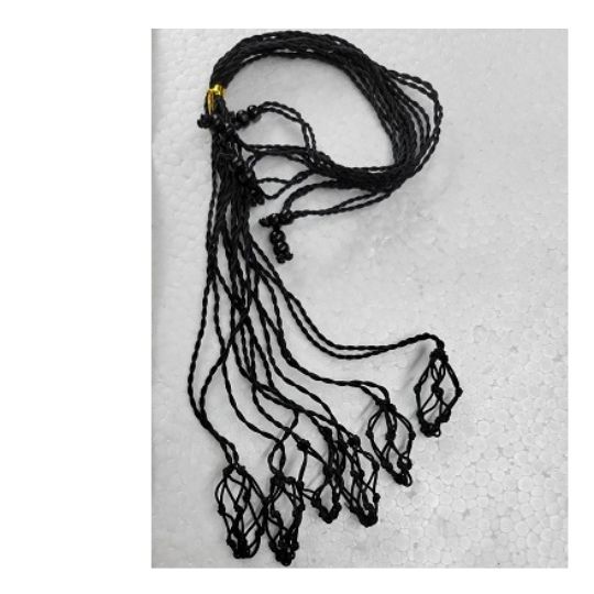 Macrame Crystal Cage Thin Necklace Black - Adjustable