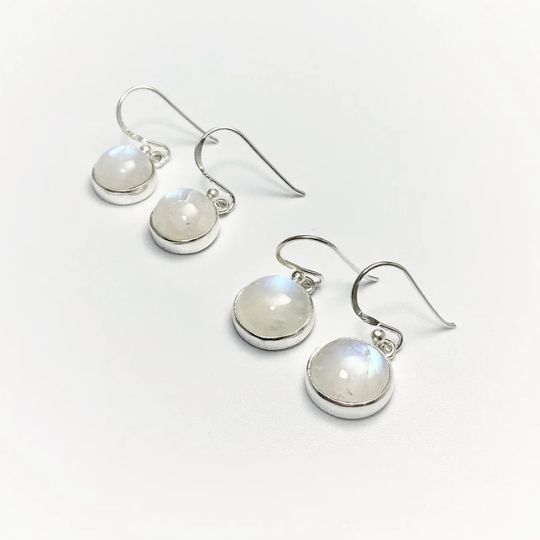 Rainbow Moonstone Sterling Silver Dangle Earrings 6mm