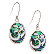 Abalone Shell OM Sterling Silver Dangle Earrings