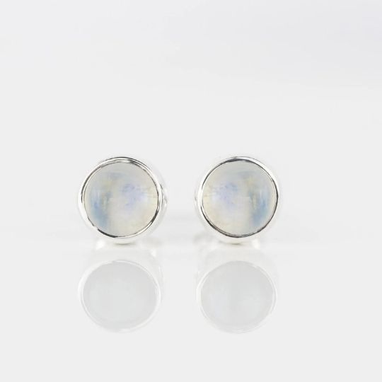 Rainbow Moonstone Sterling Silver Stud Earrings 6mm