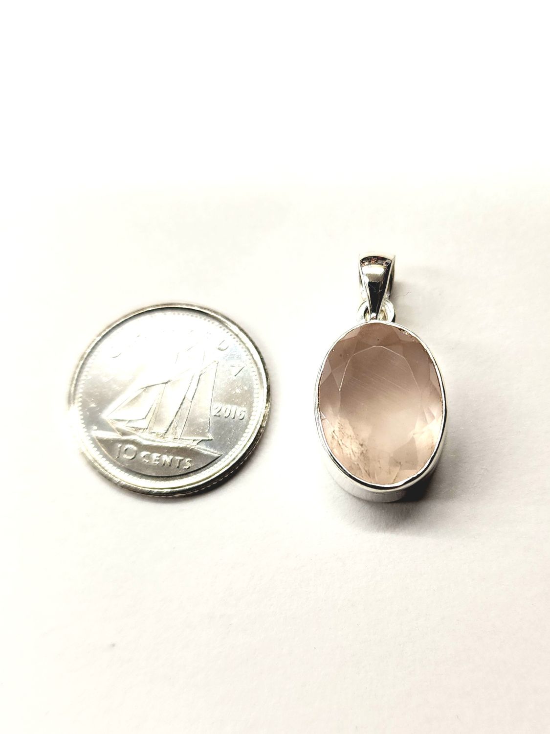 Rose Quartz C Pendant Sterling Silver Faceted