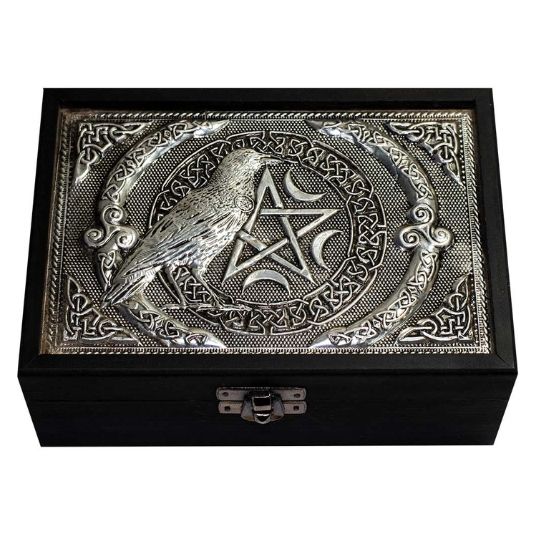 Wood Box Metal Top - Raven / Crow Pentacle 5&quot; x 7&quot;