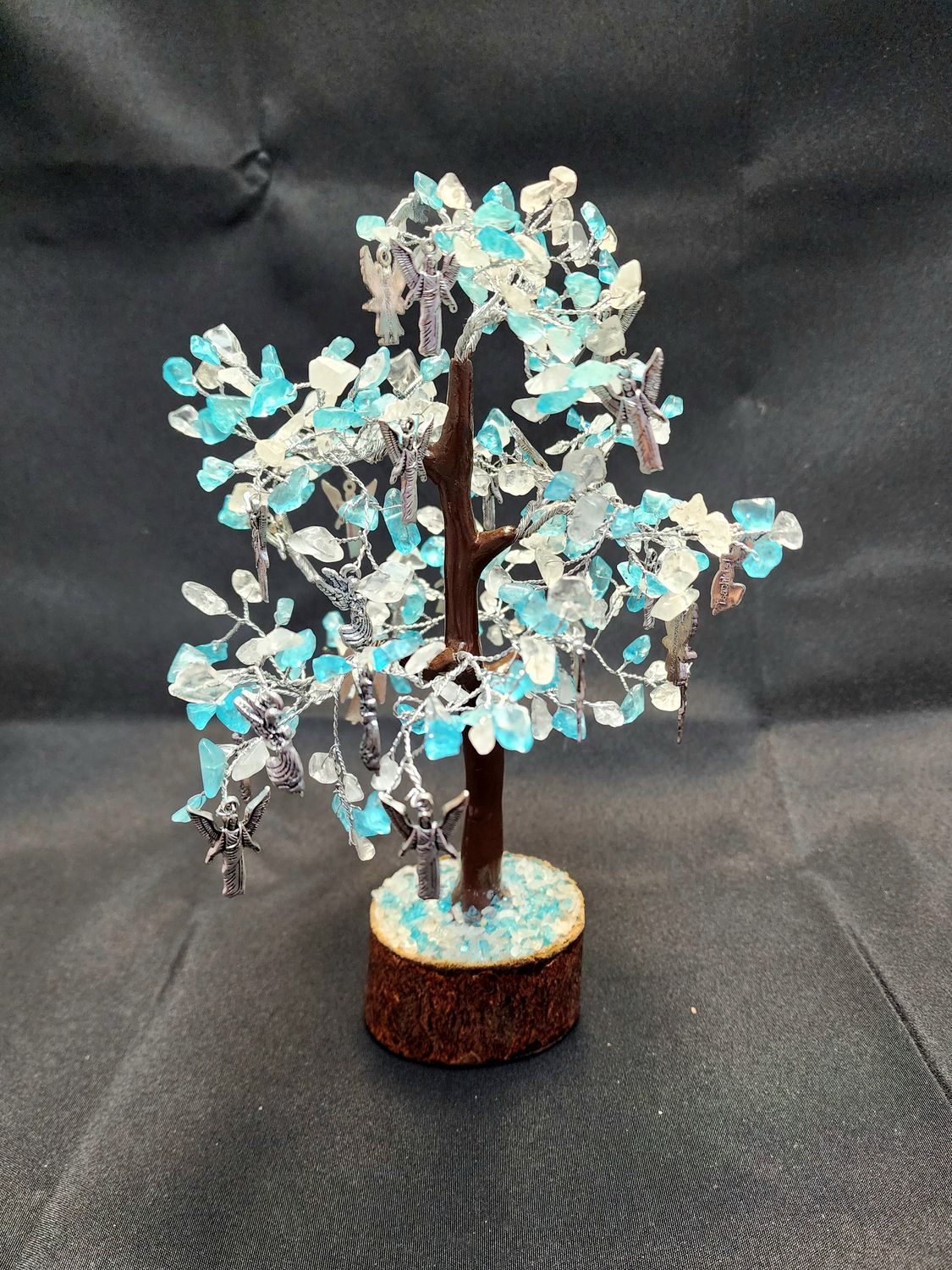 Blue Topaz &amp; Quartz Gem Tree with Archangels 10&quot;