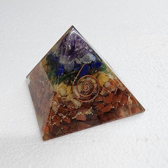 Chakra Layered Orgonite Pyramid - 2.75&quot; x 2.75&quot; x 2&quot;