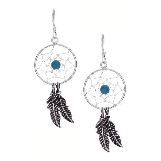 Dream Catcher Earrings 2 Feathers .925 Silver
