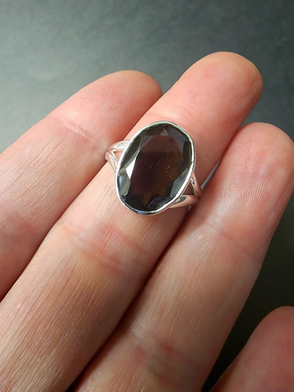 Smoky Quartz Ring Faceted B - Size 7 Sterling Silver