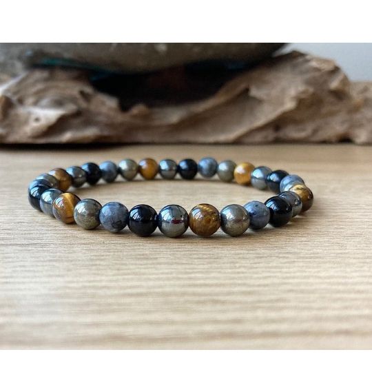 Protection Pyrite Onyx Tigers Eye Hematite Labradorite 8mm Bracelet