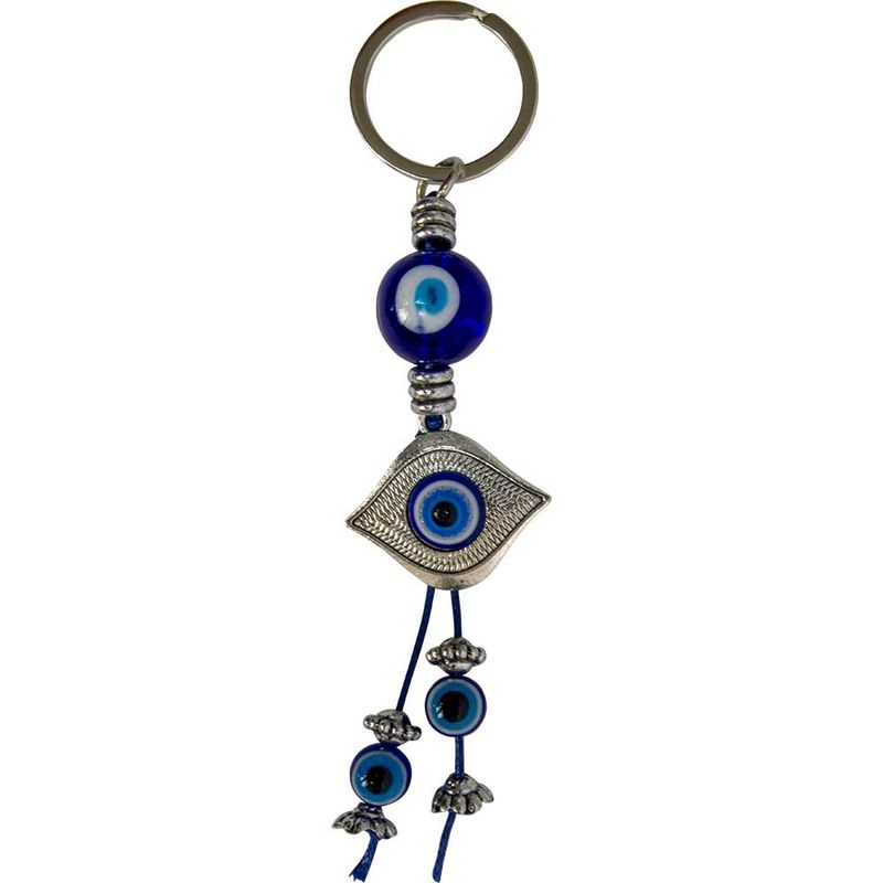 Glass &amp; Metal Evil Eye Keychain - 5.25&quot;