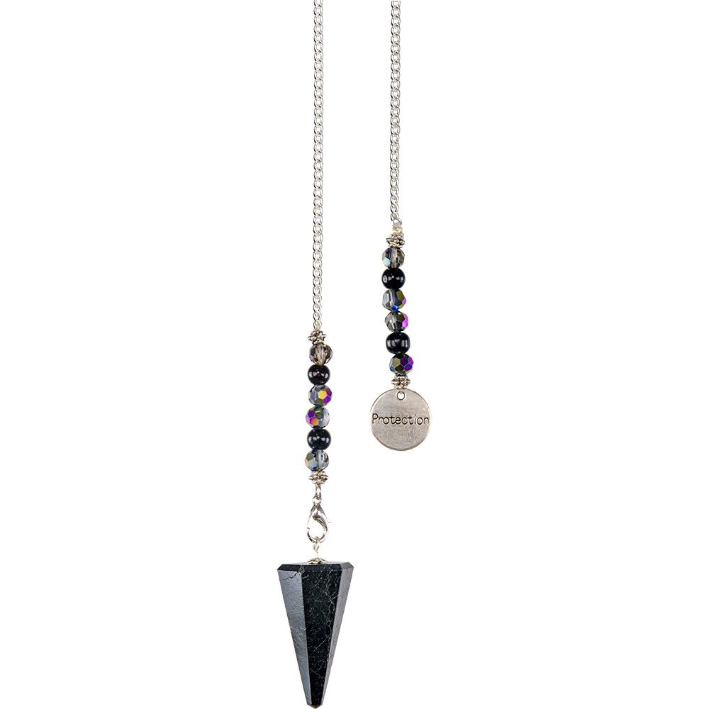 Hexagonal Black Tourmaline with Protection Pendulum