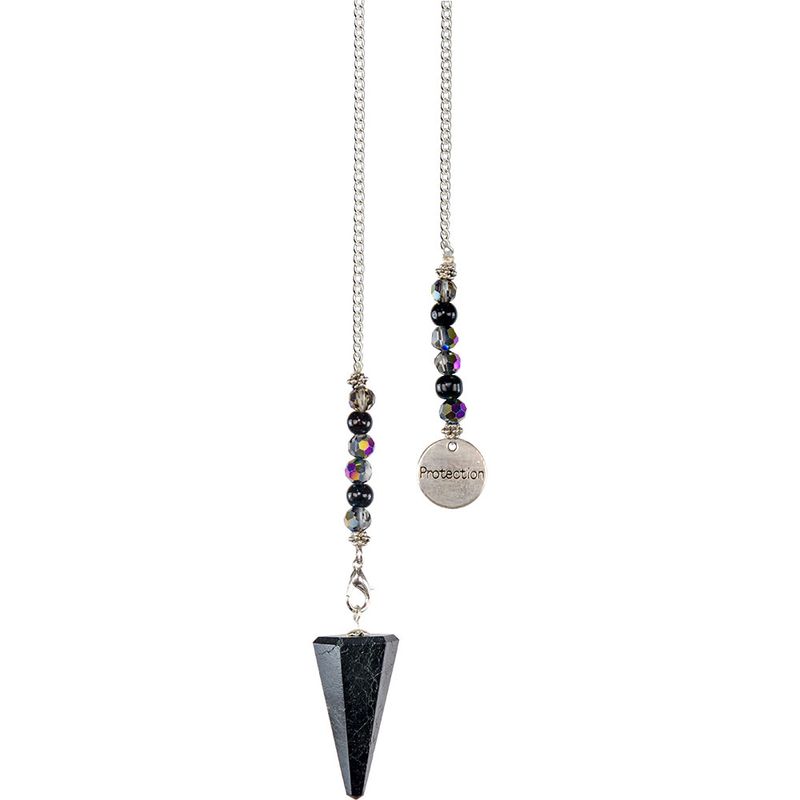 Hexagonal Black Tourmaline with Protection Pendulum