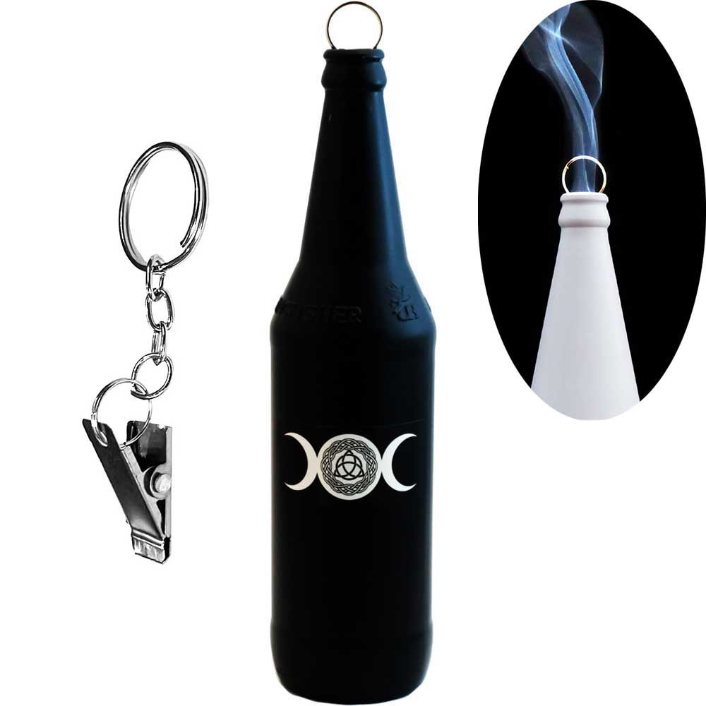 Glass Smoking Bottle Incense Burner-Celtic Triple Moon 11&quot;