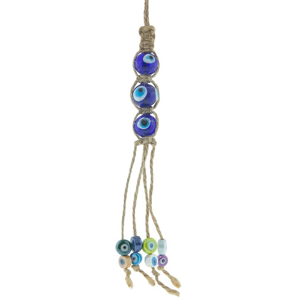 Triple Evil Eye on Hemp Rope Tassle 9&quot;