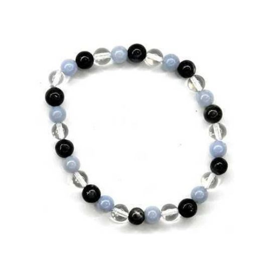 Larvikite, Angelite &amp; Clear Quartz 6mm Bracelet