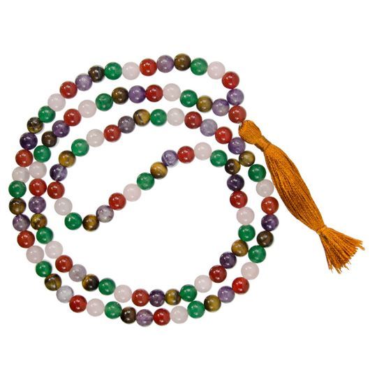 Mixed Agate Mala with Tassle 34&quot;