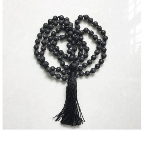 Lava Stone Aromatherapy Mala with Black Tassle
