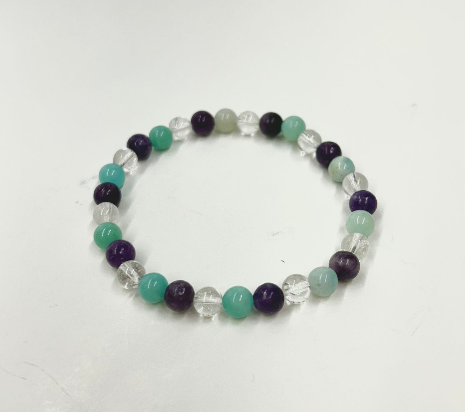 Amazonite, Lepidolite, and Clear Quartz 6MM Bracelet