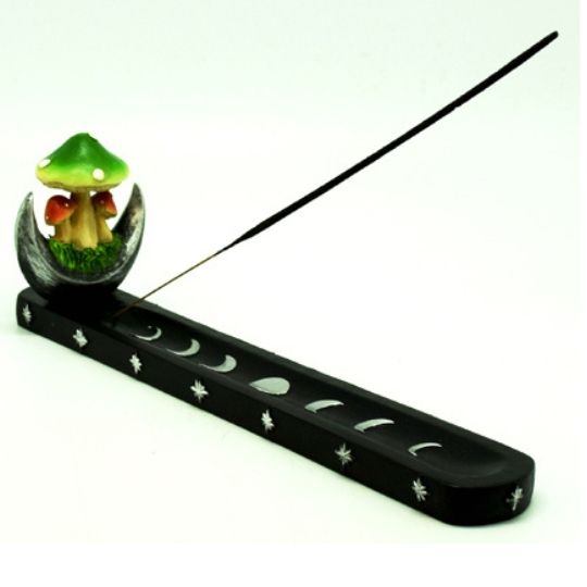 Green &amp; Red Mushroom w/Moon Phases Incense Holder
