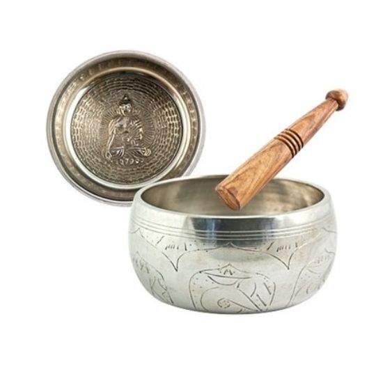 White and Silver Buddah Singing Bowl (Throat Chakra) G note