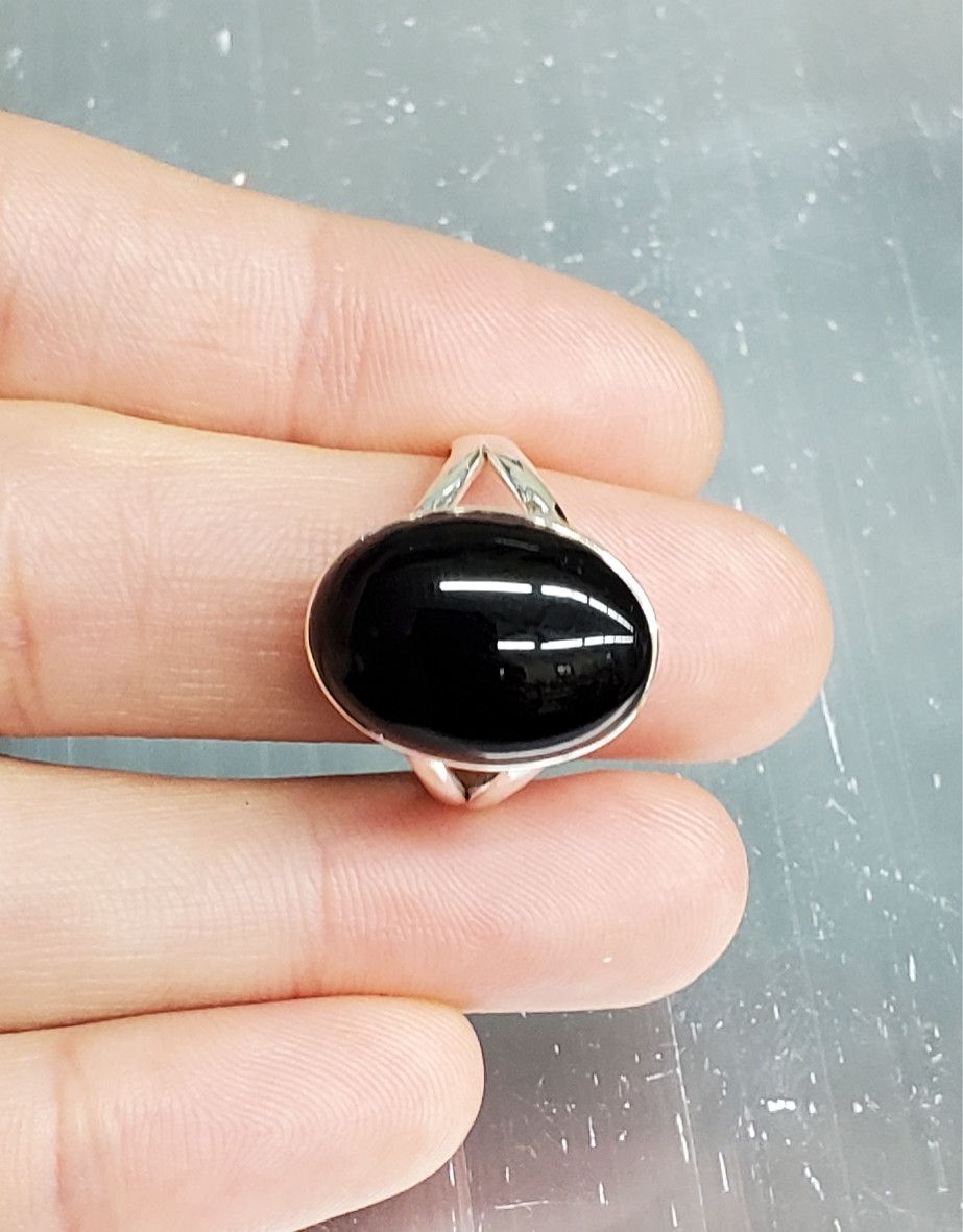 Onyx Ring A- Size 9 Sterling Silver