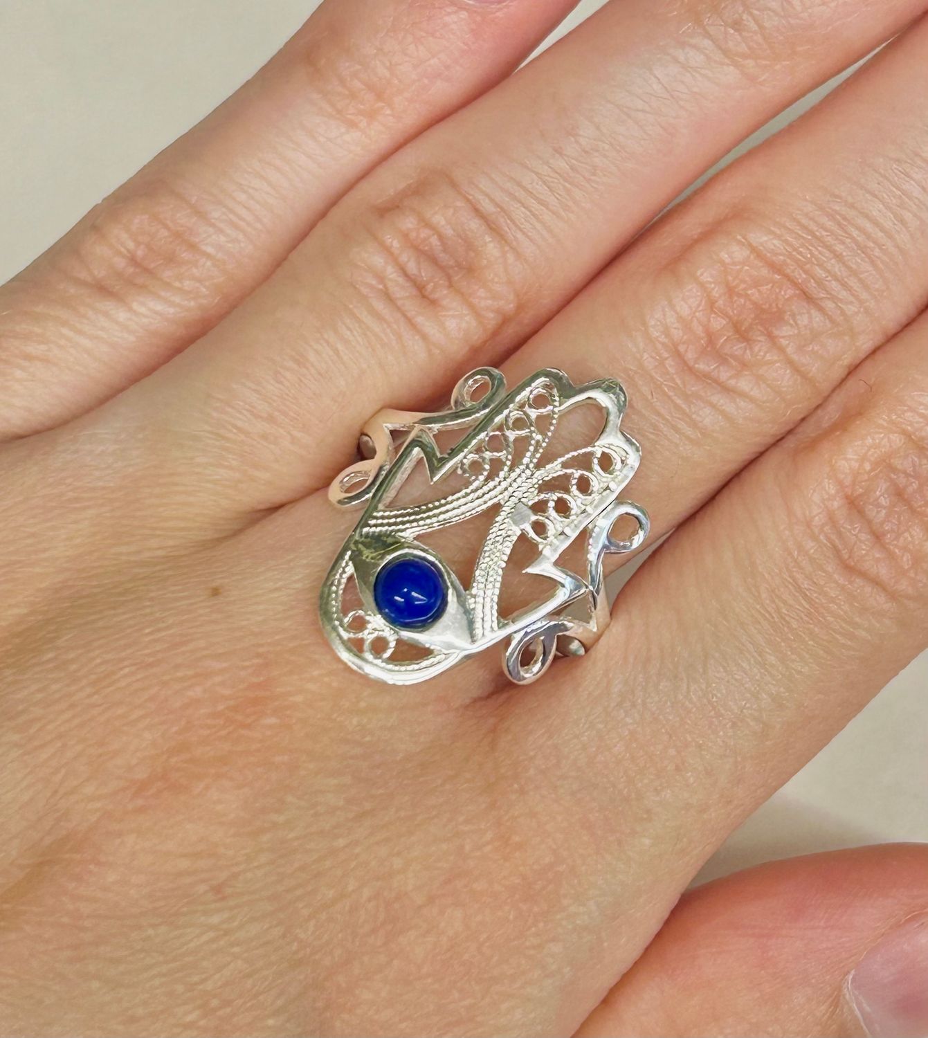 Hamsa/Fatima Lapis Lazuli Ring Size 9