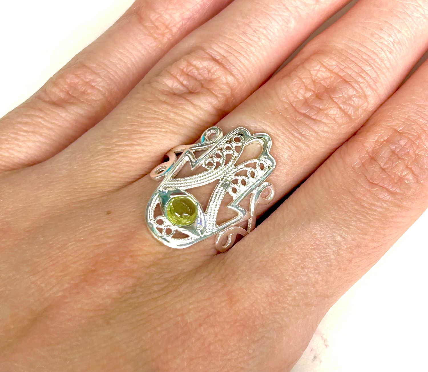 Hamsa / Fatima Peridot Ring Size 7