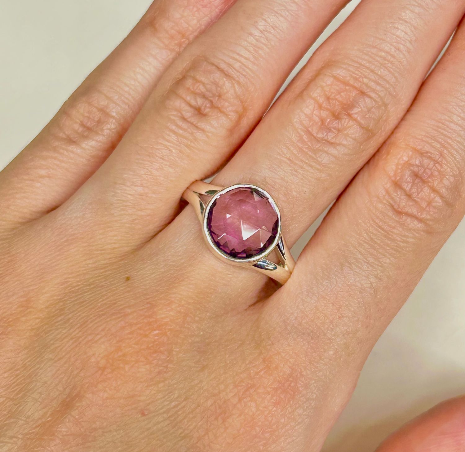 Amethyst Faceted Ring - Size 10 Sterling Silver