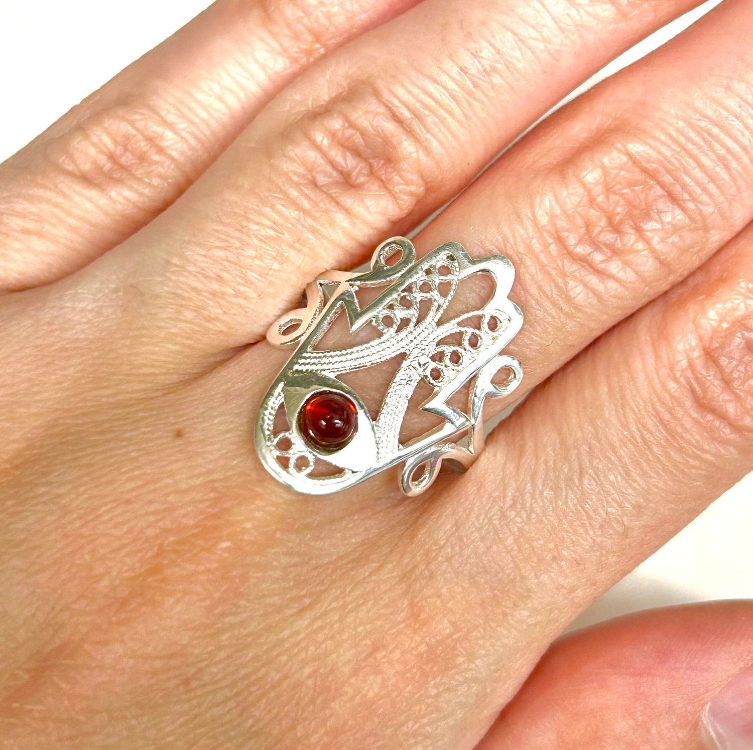 Hamsa/Fatima Garnet Ring Size 9
