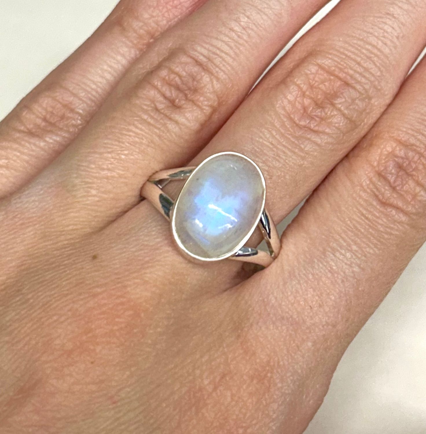 Rainbow Moonstone Ring B - Size 9 Sterling Silver
