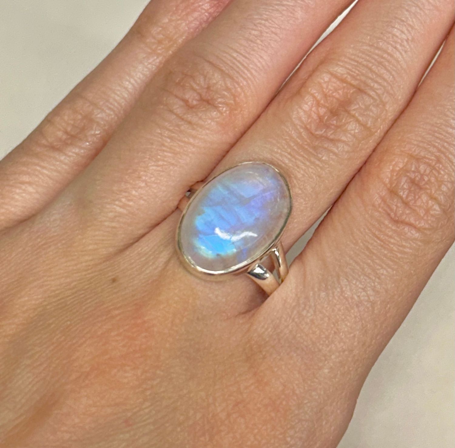 Rainbow Moonstone Ring  - Size 10 Sterling Silver