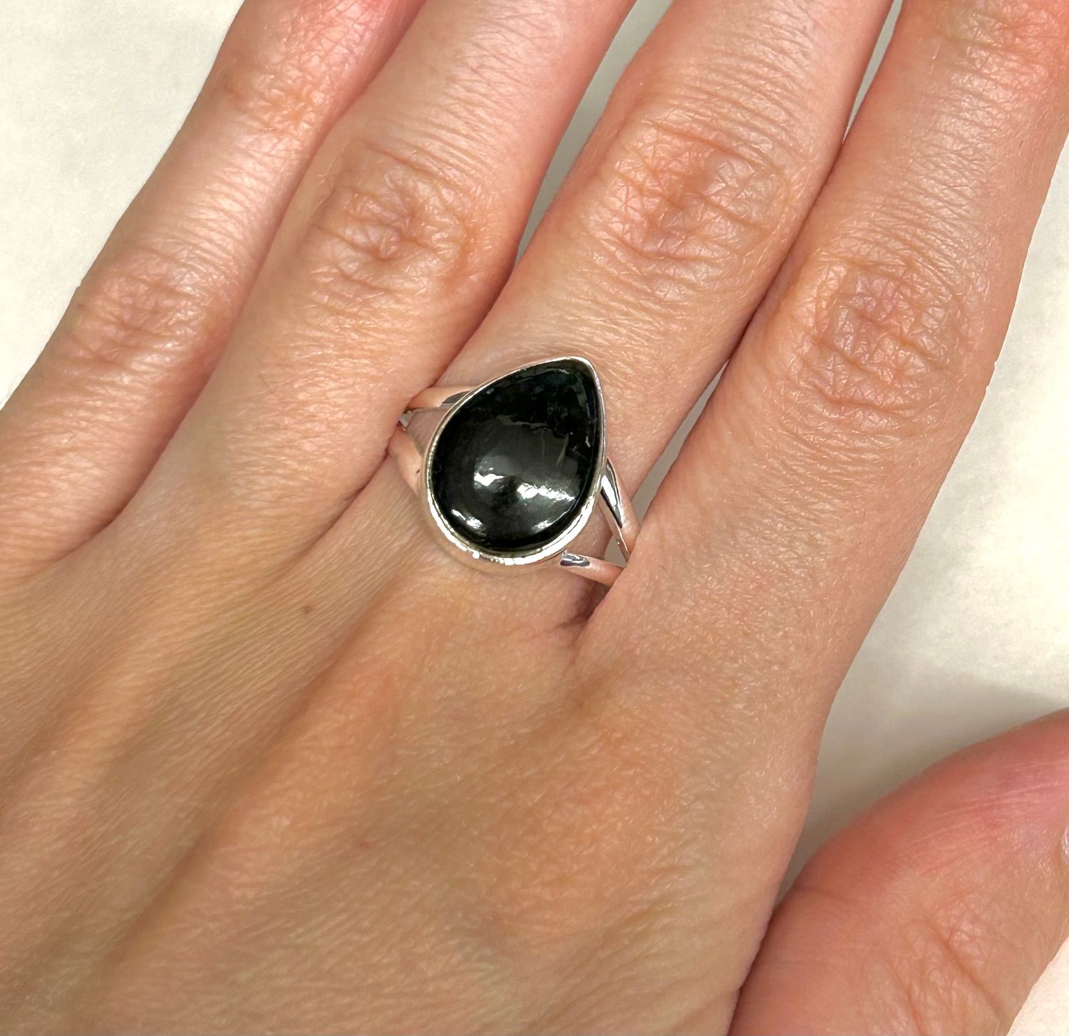 Black Tourmaline Ring - Size 10 Sterling Silver