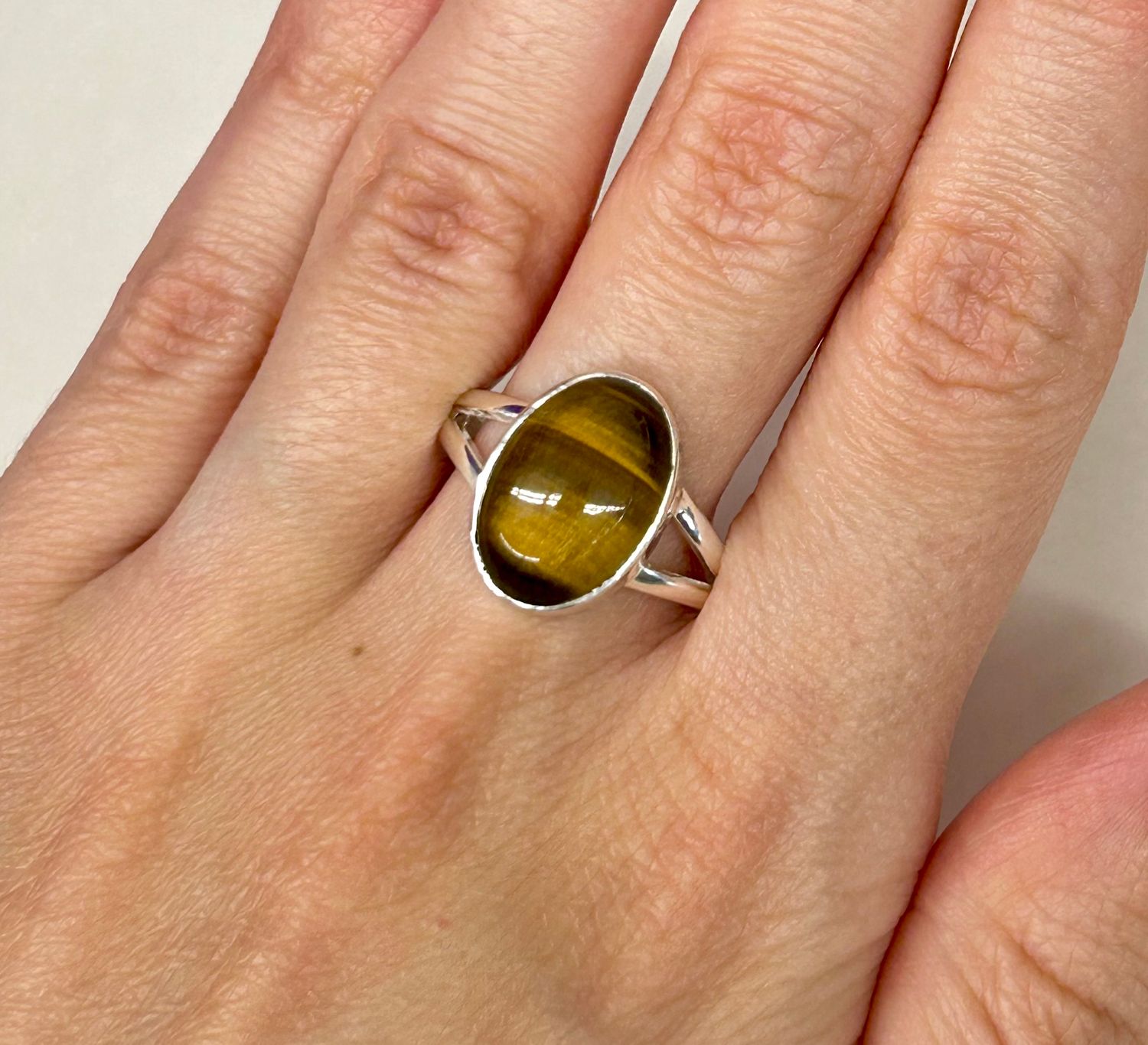 Golden Tiger&#39;s Eye Ring  - Size 10 Sterling Silver