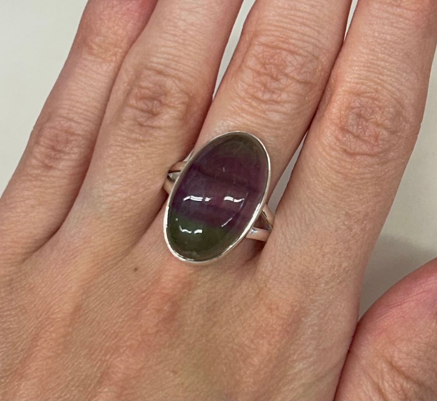 Rainbow Fluorite Ring - Size 10 Sterling Silver