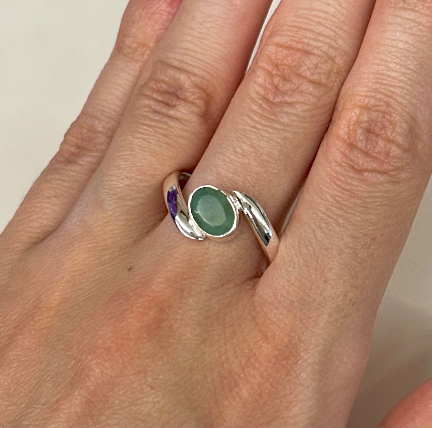 Emerald Ring - Size 10 Sterling Silver