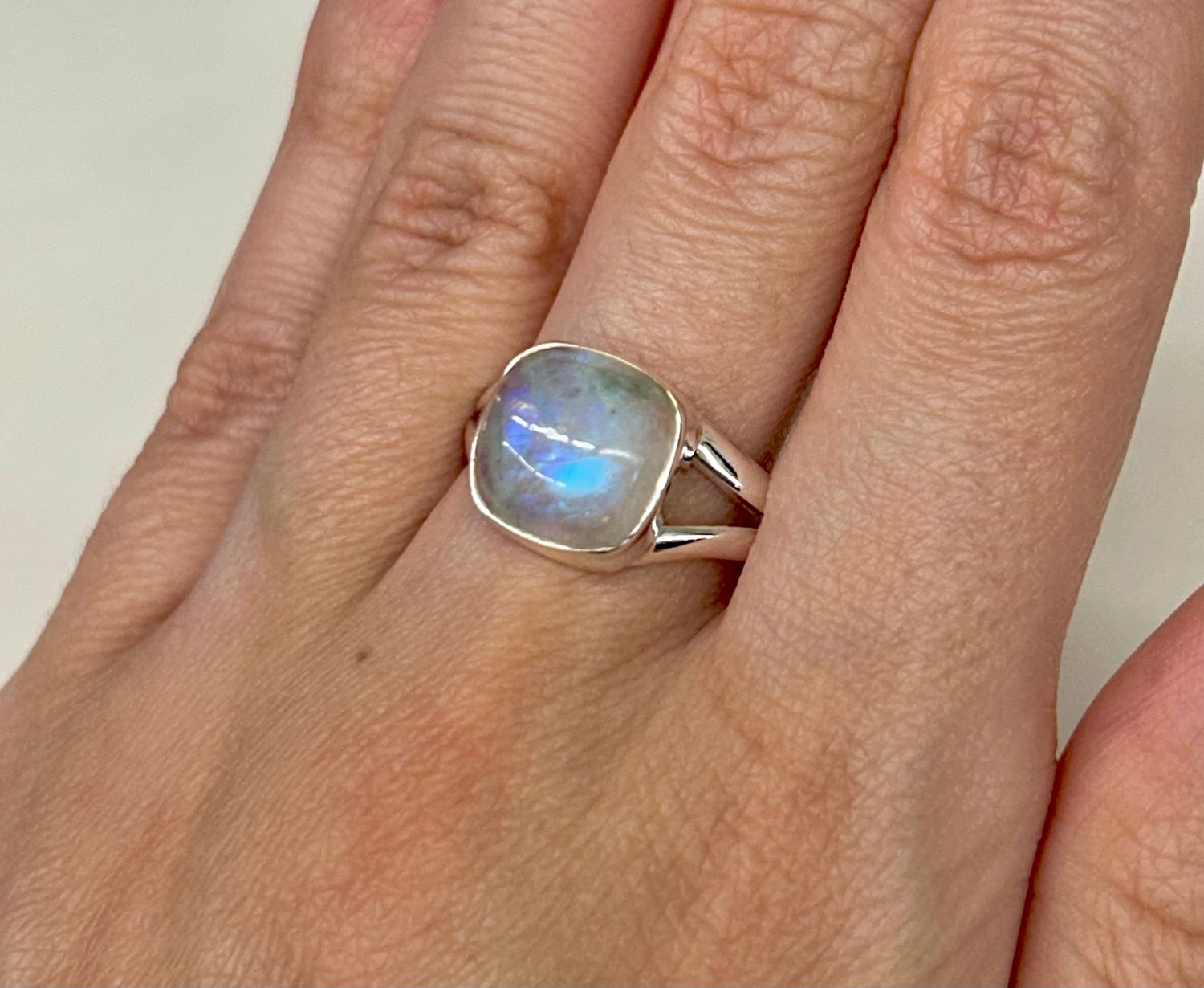 Rainbow Moonstone Ring A- Size 8 Sterling Silver