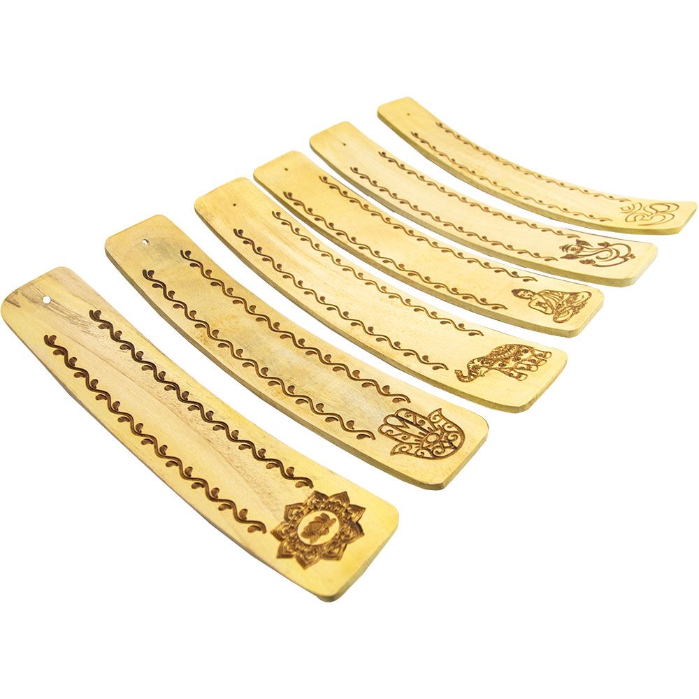 Wood Incense Boat Assorted Symbols