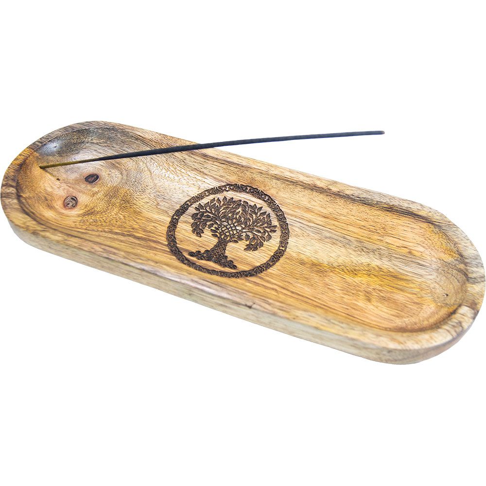 Oval Wooden Incense Holder Engraved Tree of Life