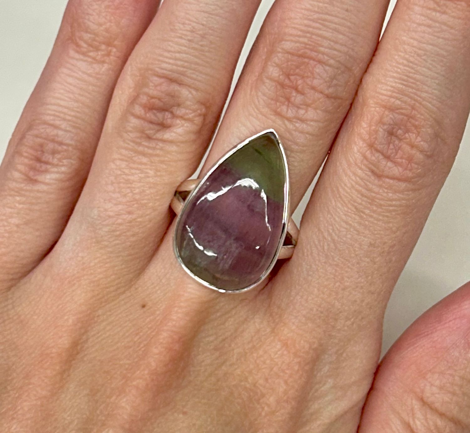 Rainbow Fluorite Ring A  - Size 8 Sterling Silver
