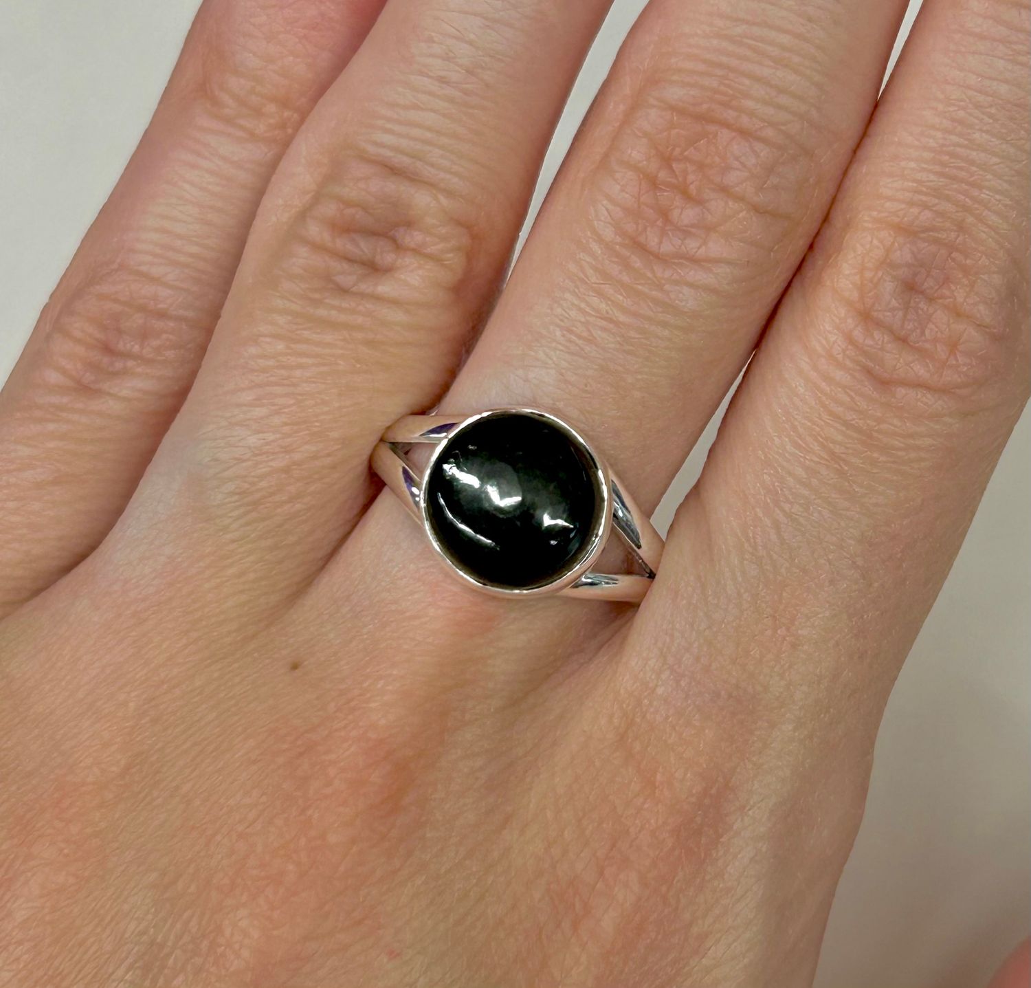 Black Tourmaline Ring A - Size 9 Sterling Silver