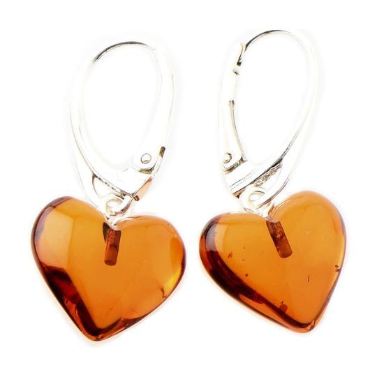 Amber Dangling Heart Earrings Sterling Silver 8mm