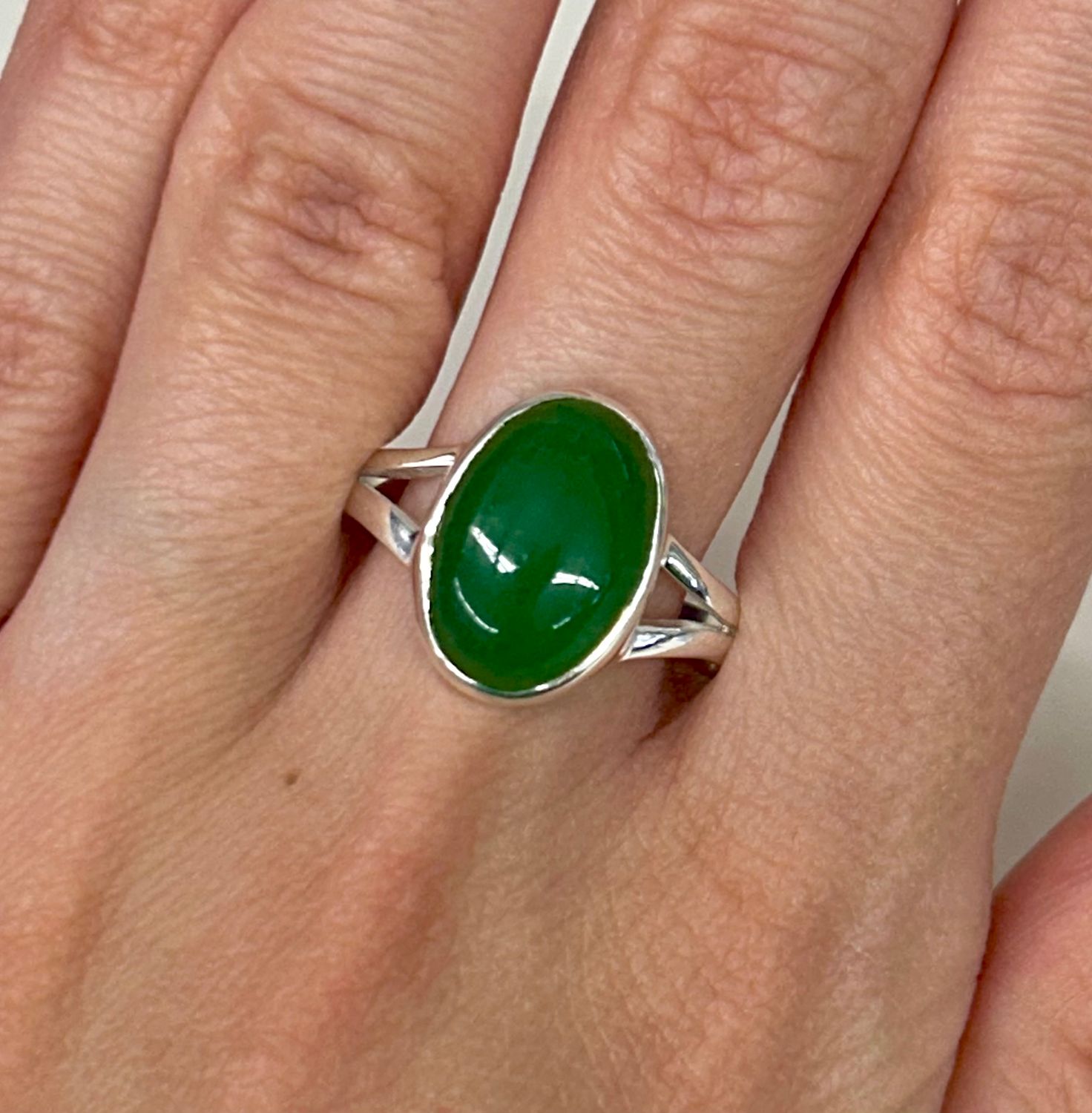 Jade Ring - Size 10 Sterling Silver