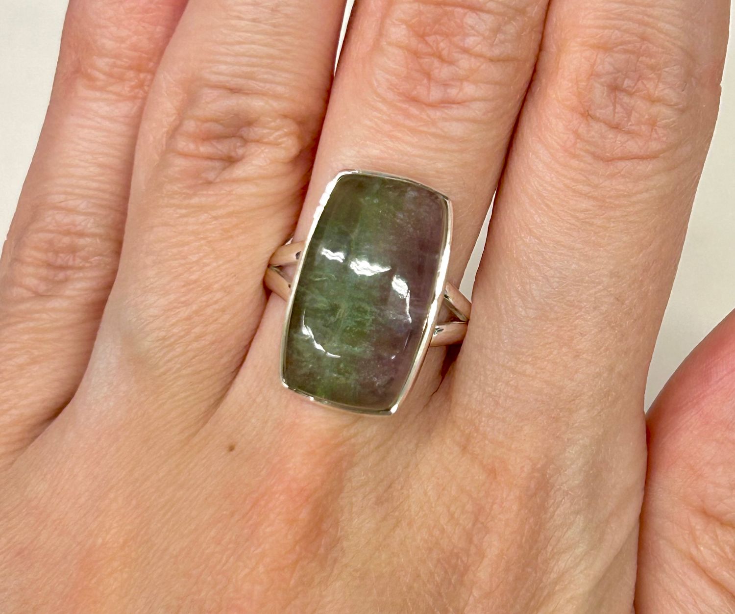 Rainbow Fluorite Ring A - Size 7 Sterling Silver