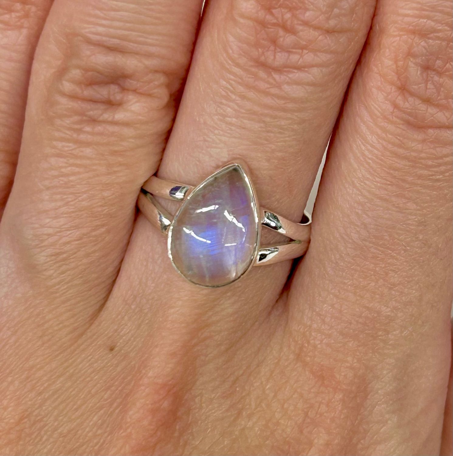 Rainbow Moonstone Ring B - Size 6 Sterling Silver