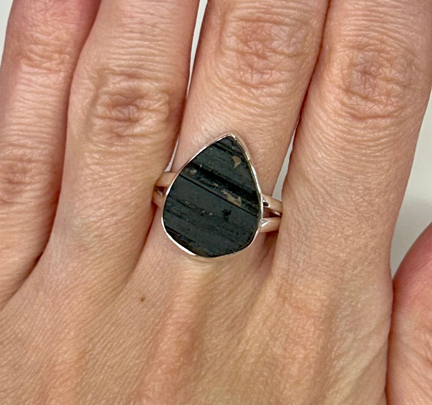 Black Tourmaline Ring B - Size 8 Sterling Silver
