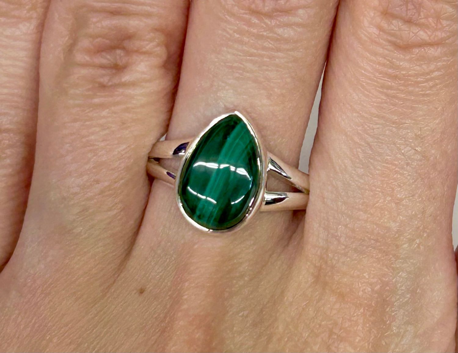 Malachite Sterling Silver Ring C - Size 7