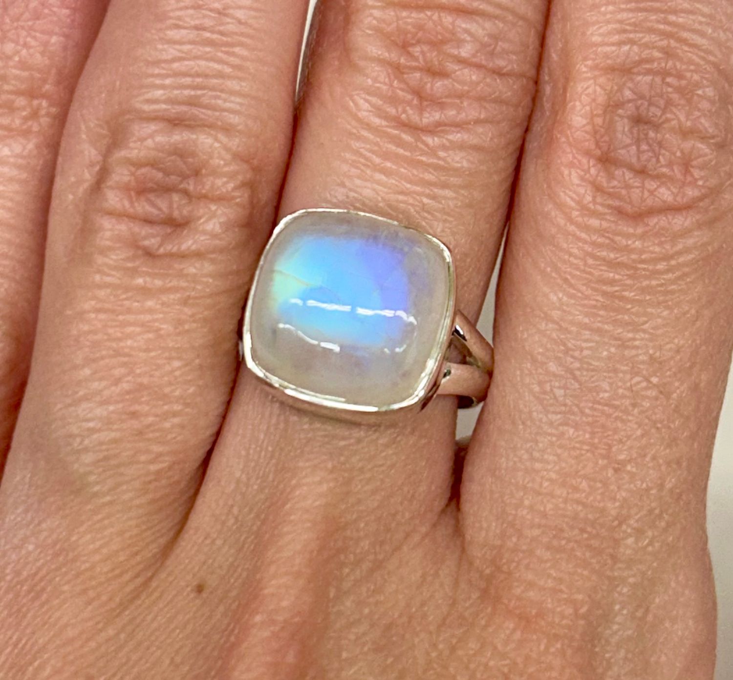 Rainbow Moonstone Ring D - Size 5 Sterling Silver