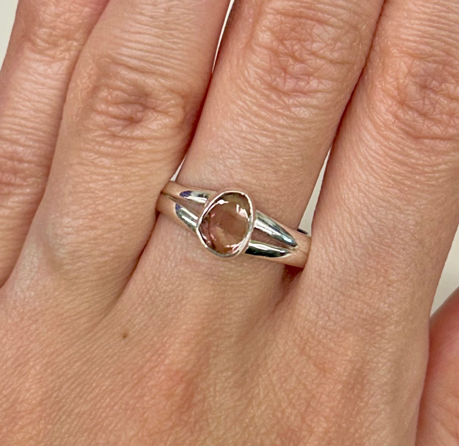 Watermelon Tourmaline Ring - Size 9 Sterling Silver